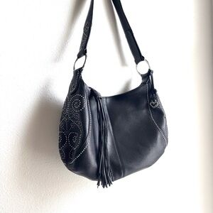 Brighton | Large Black Leather Studded Hobo Shoulder Bag